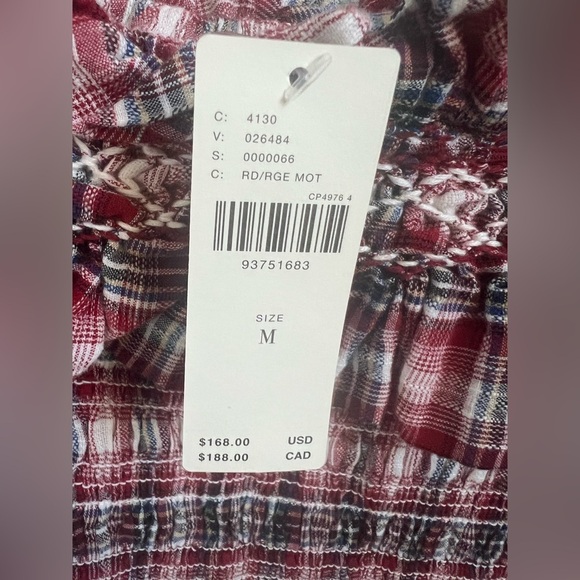NWT new medium Anthropologie pilcro smocked red plaid mini dress ruffle tartan - Picture 5 of 17